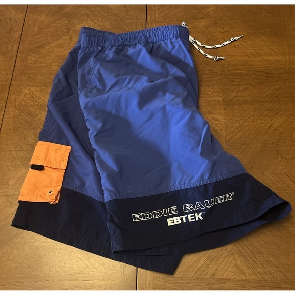 VTG Eddie Bauer EBTEK Men's L Blue Orange Shorts Swimming Trunks CA00665 WPL9647 - Picture 13 of 13